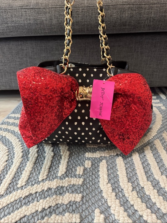 Betsey Johnson Handbags - Betsey Johnson Oversized Red Sequin Bow Polka Dot Shoulder Bag